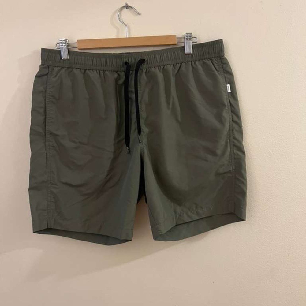 Onia Olive Green Swim Shorts with Black Mesh Lining